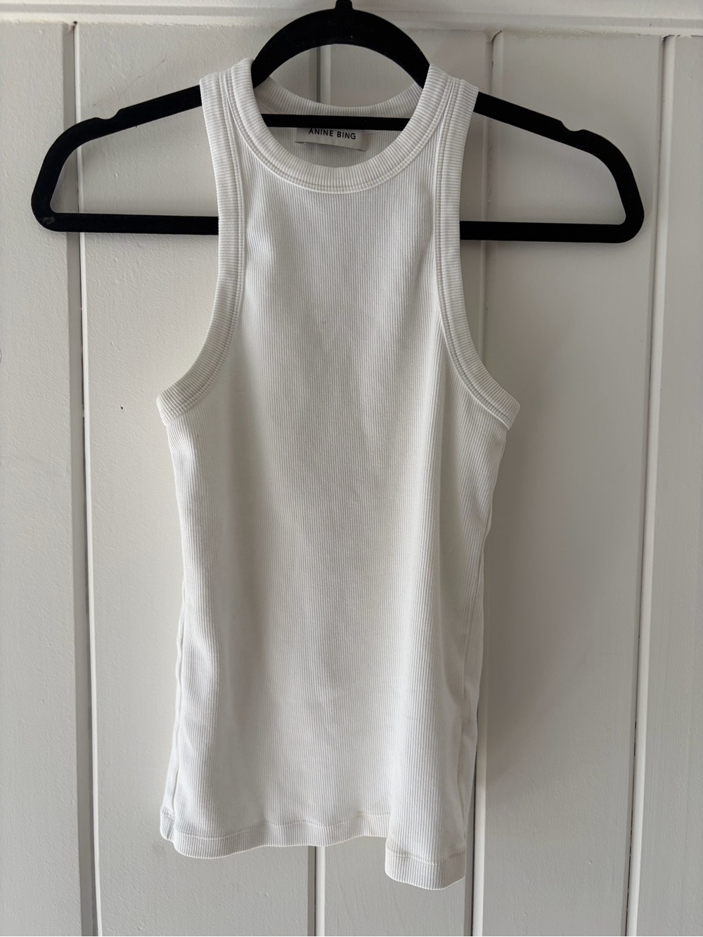 Anine Bing White Ribbed Racerback Tank